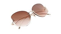 .Female Half Rim Oversized Sunglasses. See Through Brown & Pink Lens