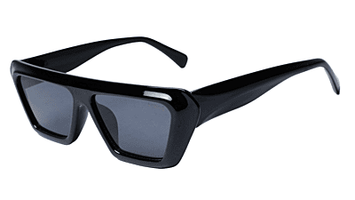 Soigné Female Large Rectangular Sunglasses.Glossy Black Frame