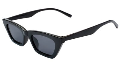 Female Cat Eye Sunglasses. Glossy Black Color Frame. See Through Black Color Lens.