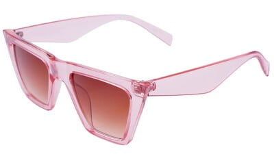 Female Square Sunglasses. See Through Pink Color Frame. Gradient Brown Color Lens.