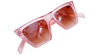 Female Square Sunglasses. See Through Pink Color Frame. Gradient Brown Color Lens.