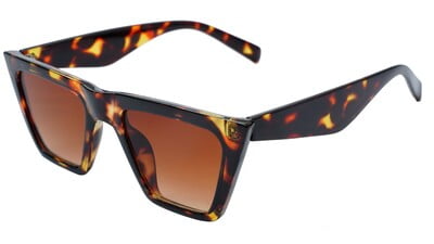 Female Square Sunglasses. Tortoise Print Frame. See Through Brown Color Lens.