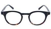 Unisex Large Round Spectacle Frame. Glossy Black & Leopard Print Frame. Transparent Lens.