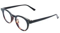 Unisex Large Round Spectacle Frame. Glossy Black & Leopard Print Frame. Transparent Lens.