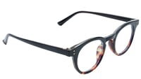 Unisex Large Round Spectacle Frame. Glossy Black & Leopard Print Frame. Transparent Lens.