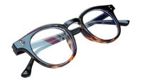 Unisex Large Round Spectacle Frame. Glossy Black & Leopard Print Frame. Transparent Lens.