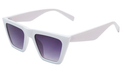 Female Square Sunglasses. White Color Frame. See Through Grey Color Lens.