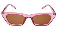 Female Large Cat Eye Sunglasses. See Through Pink Color Frame. See Through Brown Color Lens.