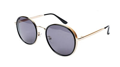 Unisex Medium Round Sunglasses. Golden Metal Frame.