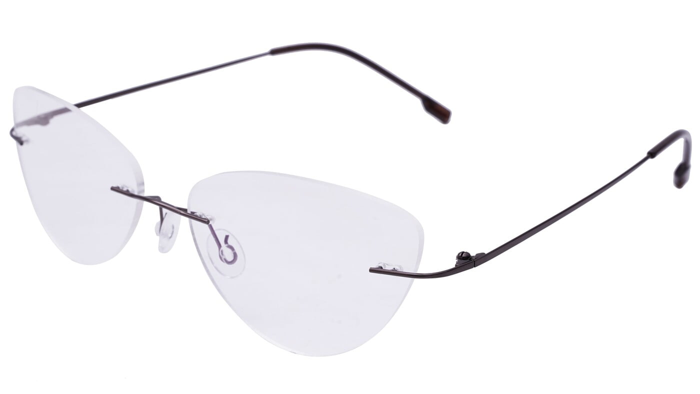 Female Rimless Cat Eye Spectacle Frame. Bronze Color Metal Frame. Size-MEDIUM. Female Rimless Cat Eye Spectacle Frame. Bronze Color Metal Frame. Size-MEDIUM.