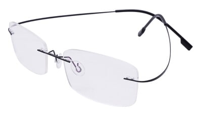 Unisex Rectangular Rimless Flexible Spectacle Frame. Transparent Lens. Black Color Frame.