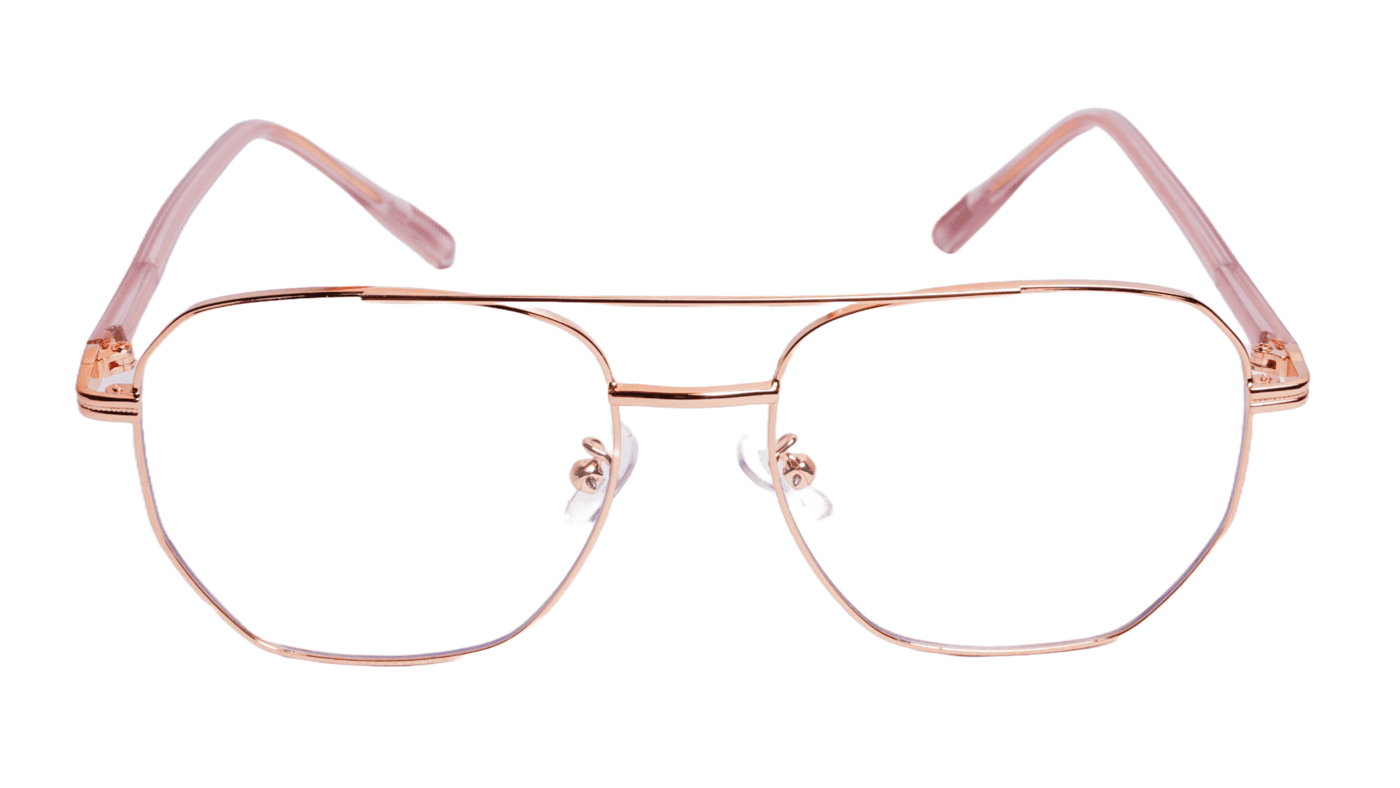 Soigné Unisex Large Pentagon Spectacle Frame.Rose Gold Color Soigné Unisex Large Pentagon Spectacle Frame.Rose Gold Color