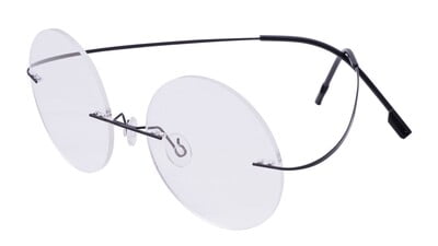 Unisex Rimless Round Flexible Spectacle Frame. Black Color Metal Frame.
