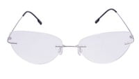 Female Rimless Cat Eye Spectacle Frame. Silver Color Metal Frame. Transparent ARC Lens.