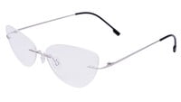 Female Rimless Cat Eye Spectacle Frame. Silver Color Metal Frame. Transparent ARC Lens.