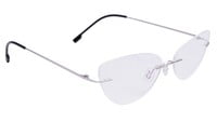 Female Rimless Cat Eye Spectacle Frame. Silver Color Metal Frame. Transparent ARC Lens.