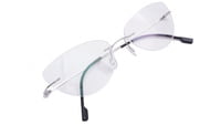 Female Rimless Cat Eye Spectacle Frame. Silver Color Metal Frame. Transparent ARC Lens.