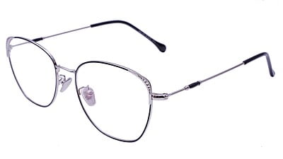 Female Medium Square Spectacle Frame. Silver & Black Color Rim