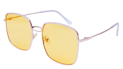 Female Oversized Square Sunglasses. Yellow Color UV Protected Flat Lens.