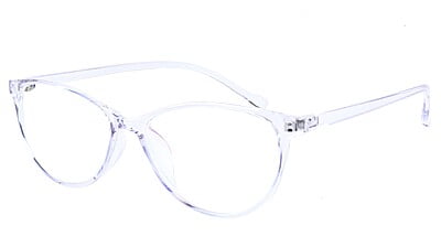 Female Large Cat Eye Spectacle Frame. See Through Light Blue Frame.