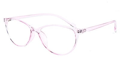 Female Large Cat Eye Spectacle Frame. See Through Light Pink Frame.
