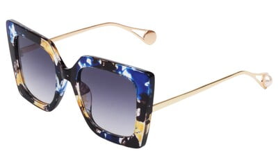 Female Oversized Square Sunglasses. Multi Color Color Rim. See Through Gradient Grey Color Lens.