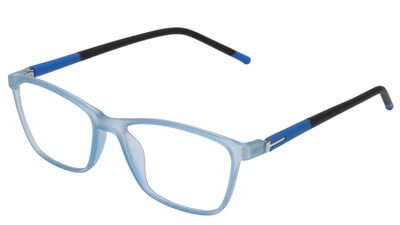 Unisex Rectangular Medium Spectacle Frame. See Through Light Blue Color Rim.