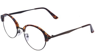 Unisex Half Rim Round Spectacle Frame. Leopard Print & Grey Color Frame. Transparent Lens Unisex Half Rim Round Spectacle Frame. Leopard Print & Grey Color Frame. Transparent Lens