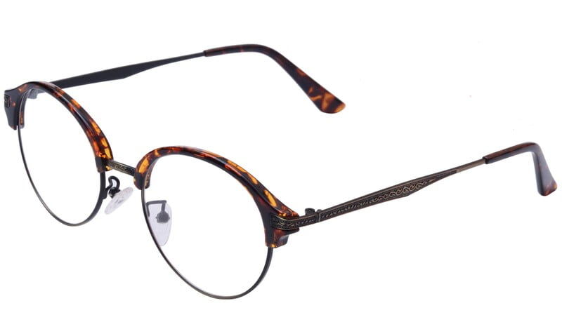 Unisex Half Rim Round Spectacle Frame. Leopard Print & Grey Color Frame. Transparent Lens