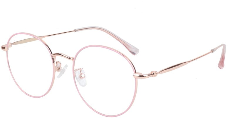 Female Round Medium Spectacle Frame. Rose Gold & Pink Frame