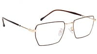 Unisex Large Rectangular Spectacle Frame. Brown & Golden Metal Frame