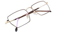 Unisex Large Rectangular Spectacle Frame. Brown & Golden Metal Frame