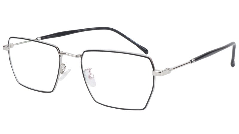 Unisex Large Rectangular Spectacle Frame. Black & Silver Metal Frame Unisex Large Rectangular Spectacle Frame. Black & Silver Metal Frame