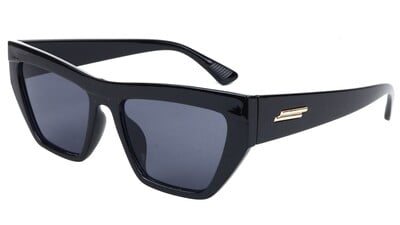 Female Large Rectangular Sunglasses. Glossy Black Color Frame.