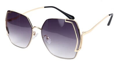 Female Oversized Sunglasses. Golden Frame. Gradient Black Color Lens.