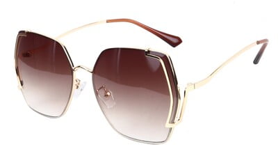 Female Oversized Sunglasses. Golden Frame. Gradient Brown Color Lens.