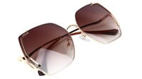 Female Oversized Sunglasses. Golden Frame. Gradient Brown Color Lens.